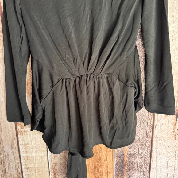 M.M. LaFleur Blouse Walker 2.0 Black Knit Crepe Top Tie Front Asymmetrical Hem S - Picture 6 of 10